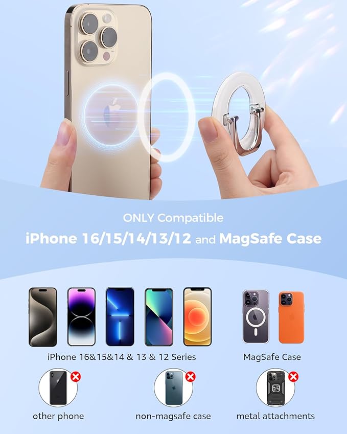 SUPERONE for MagSafe Phone Grip, Adjustable Magnetic Phone Ring Holder Removable Finger Phone Ring Kickstand Compatible with MagSafe Accessories Only for iPhone 16 & 15 & 14 & 13 & 12 Series - White