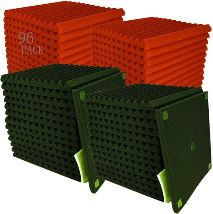 96 Pack Black/RED 12 "X 12 "X1" Acoustic Panels Studio Soundproofing Foam Wedge Tiles,