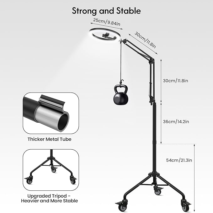 LUXSURE Ring Light Tripod for iPhone, Overhead Camera Mount with Casters,LED Ring Light with Stand and Phone Holder,Phone Tripod with Light for Video Recording/Live Streaming/Cooking