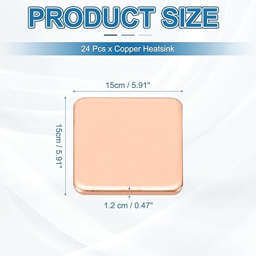 PATIKIL Copper Heatsink Pad Shims, 24 Pcs 15x15x1.2mm Copper Pad Shim IC Chipset GPU CPU Thermal Heatsink for Cooling Laptop Desktop Computer