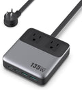 USB C Charger Block,135W GaN Fast Charging Station Hub,6-in-1 USB C Power Strip with 5ft Cord,2 AC & 2 USB A & C,PD 65W Laptop Charger for MacBook Air/Pro,iPhone16/15,Galaxy S24 etc