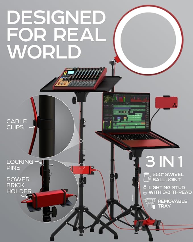 Projector Tripod Stand, Height Adjustable 27" to 62" & Floor Projector Stand, Portable Laptop Stand, Camera & Light & Ball-Joint – Well-Made, Easy-to-Adjust, DJ Rack & Music or Movie stand