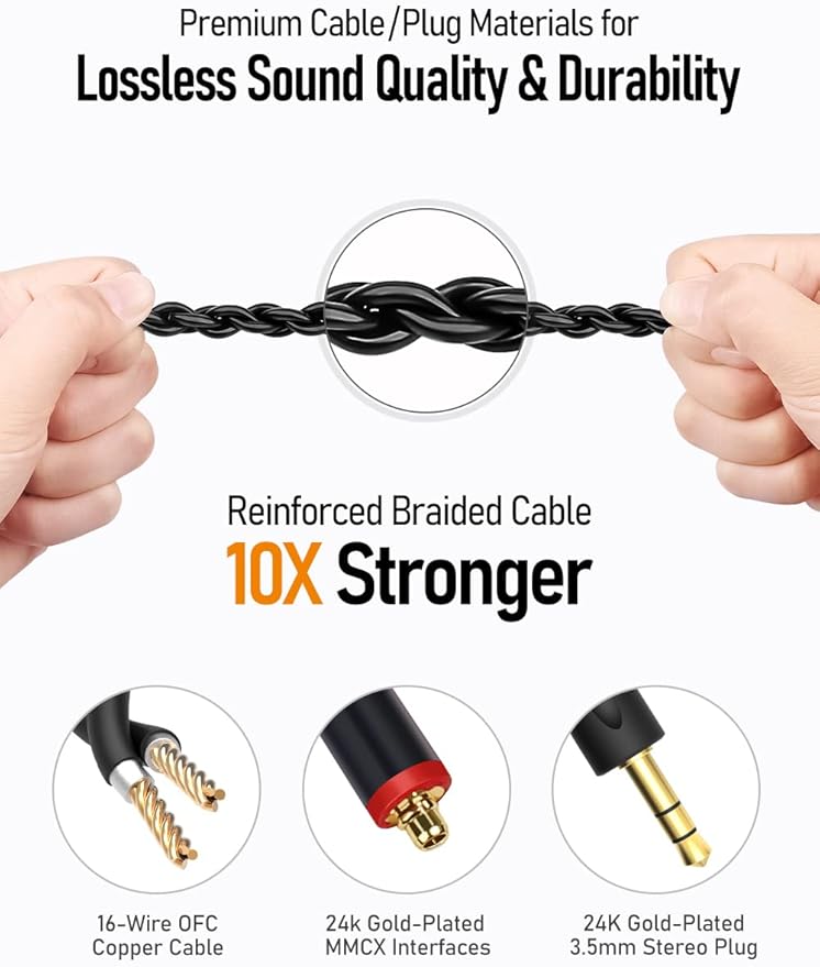 Vibes 201C Wired Earbuds in-Ear Headphones, USB C to 3.5mm Adapter & Braided Cord, Noise Isolating Bass Driven Earphones, Carry Case, Ear Buds Tips, 3.5mm Jack (Clear Brown, No Mic)