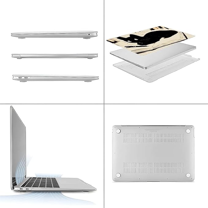 Compatible with MacBook Air 13.3 13.6 Inch Case 2022 2021 2020 2019 Plastic Hard Shell Case Cover,13.3 Pro(A1706/A1708/A1989/A2159/A2289/A2338), Black Cat