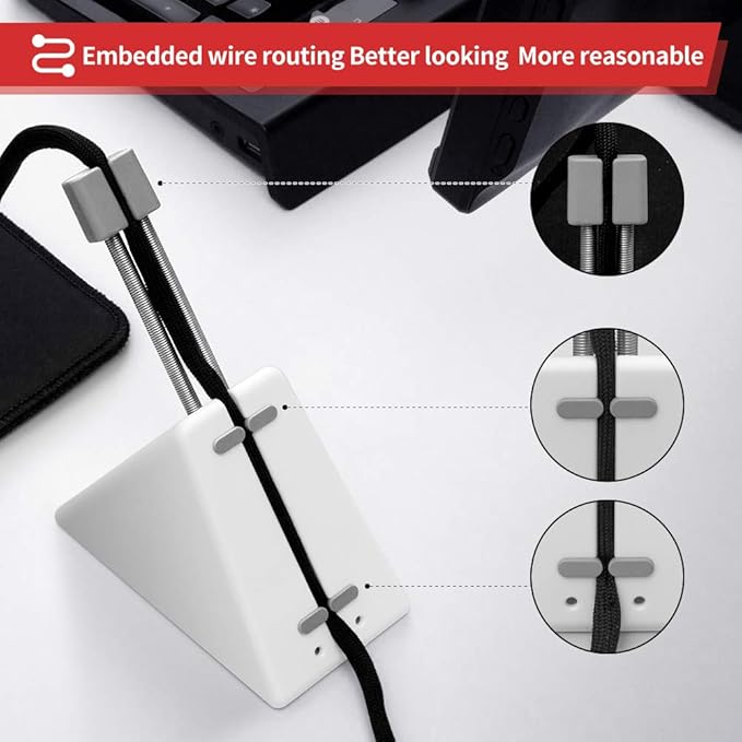 Hotline Games Mouse Bungee Mouse Cord Clip Cord Management System Fixer Holder for Esports FPS Game (3.0 White)