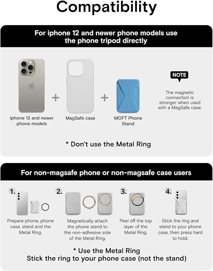 MOFT Magnetic Wallet Stand Compatible with iPhone 16/15/14/13/12 Series, Angle Adjustment & Magsafe Compatible MOVAS Phone Stand,Faded Jeans