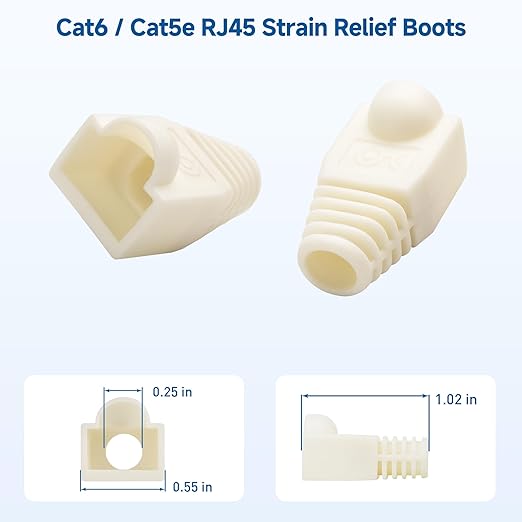 Cable Matters 100-Pack Cat6 / Cat5e RJ45 Strain Relief Boots, RJ45 Boot, Cat 6 Boot, Cat6 Ethernet Boots, White, Suitable for 6.5mm (0.25in) Ethernet Cables