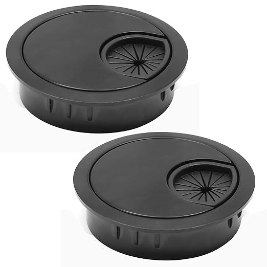 2 Pcs Desk Grommet 2" / 50 mm, Desk Cord Hole Cover, Cable Grommet Metal Zinc Alloy Materilal, Desk Hole Grommet for Home & Office Pc, Detachable Cable Cord Organizer-Flat Black