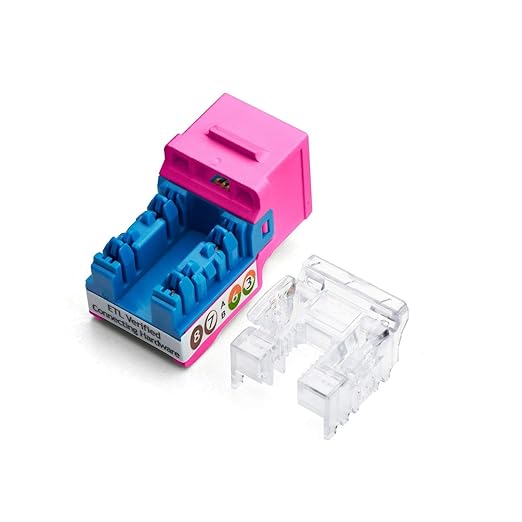 TRUE CABLE Cat6A Keystone Jack, 90 Degree Punch-Down, PoE++, 48 Pack, Pink, 328 Feet, 8P8C, UTP, 23/24 AWG, Compatible with Router, Switch, Computer, IP Camera, Indoor Use, Ethernet Cable Connectors