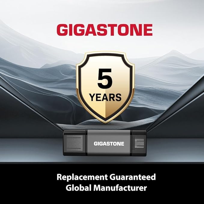 GIGASTONE 128GB Dual Flash Drive (5 Pack) Z40 USB 3.2 Gen 1, 2-in-1 Type-A & Type-C, 100MB/s Ultra Fast, Head Cap Design, Plug & Play for Smartphone/PC/Mac/TV/Car Audio, USB 2.0/3.0/3.1 Compatible