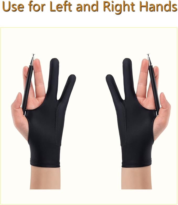 SPBMY Drawing Glove 2 Pack,Two-Finger Artist Glove for Drawing Tablet, Paper Sketching, iPad. Digital Art Glove, Drawing Glove Right Hand and Left Hand, Black