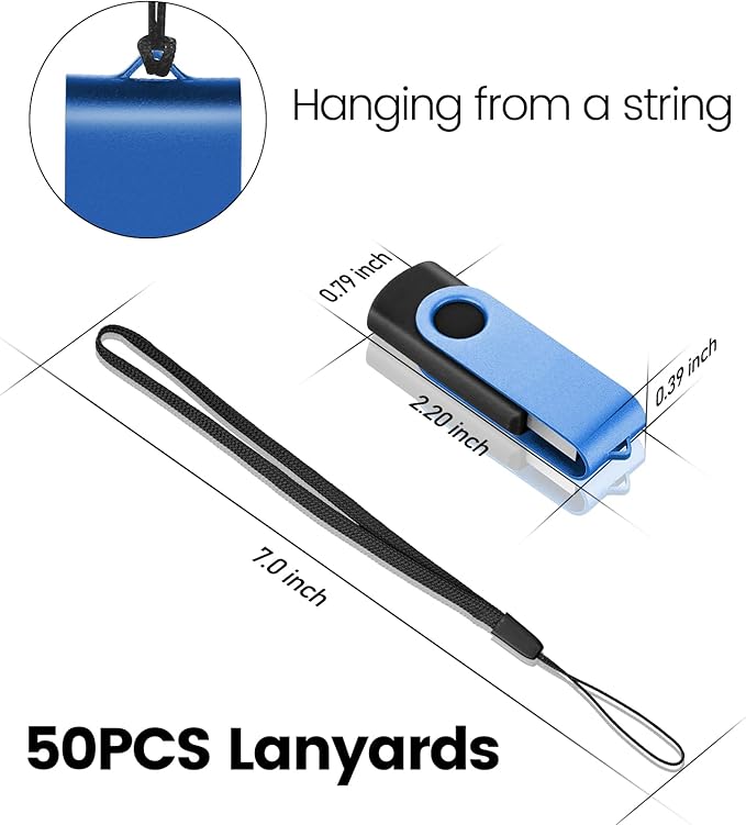 EASTBULL Flash Drives Bulk 2GB USB Thumb Drive 50 Pack USB 2.0 Memory Stick Swivel Pen Drive with Lanyard for Storage and Backup (2GB 50 Colors)
