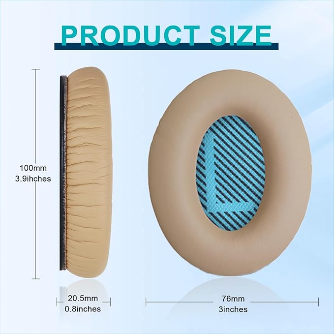 Replacement Earpads Cushions for Bose QuietComfort 35 & Quiet Comfort 35 II, Headphones Ear Covers Ear Pads for Bose QC35/QC35II/25/15 QC2 / Ae2 / Ae2i / Ae2W / Sound Link/Sound True-Khaki