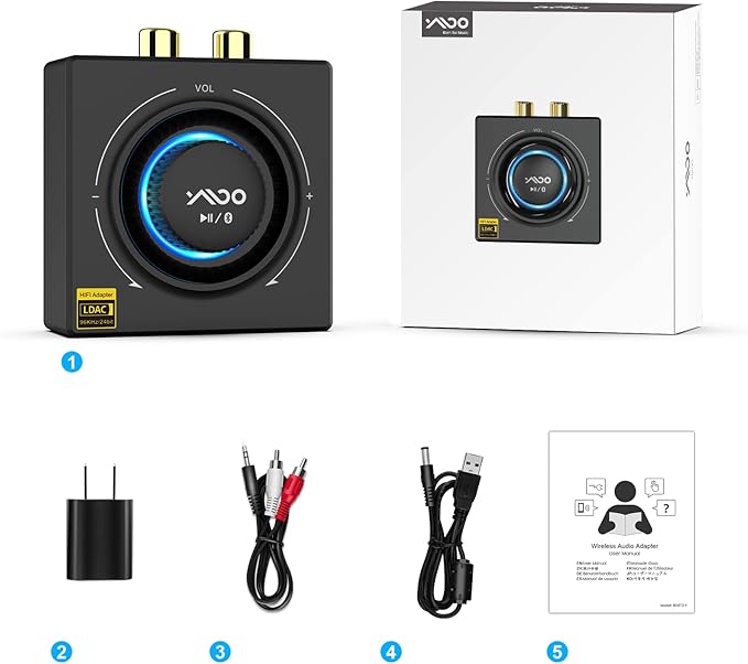 YMOO B06T3+ LDAC Bluetooth 5.2 Receiver for Home Stereo, Aptx SBC AAC Bluetooth Audio Adapter,30ms Low Latency, RCA 3.5mm Jack Aux HiFi for Speaker/Older Stereo/Amplifier from Phone/Tablet/Laptop