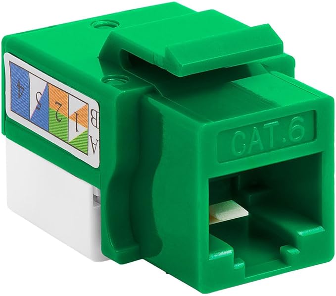 Cmple - 10 Pack Cat6 Keystone Jack Insert Punch Down RJ45 Connectors RJ45 Keystone Jack 90 Degree Female for Wall Plates, Patch Panels, Patch Cables, Ethernet Cables - Green
