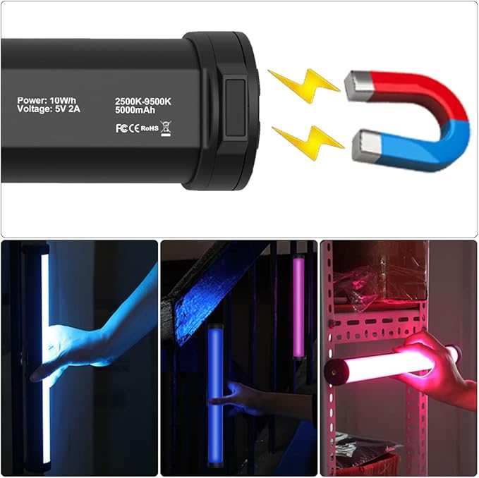 RGB Photography Light Wand Stick, 360° Full Color Portable LED Lighting Wand Handheld 5000mAh Rechargeable Battery & Magnet with 27"-80" Tripod Stand-2 Pack