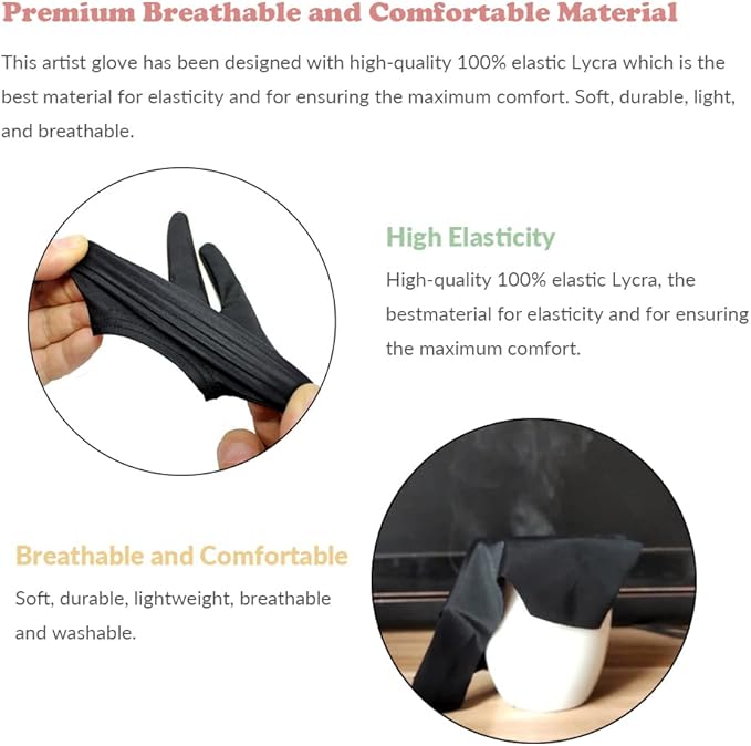 Drawing Glove, 3-Layer Palm Rejection Digital Art Glove for Graphic Tablet, Artist Gloves with Two Fingers for iPad, Paper Sketching, Smudge Guard (2 PCS, Small)