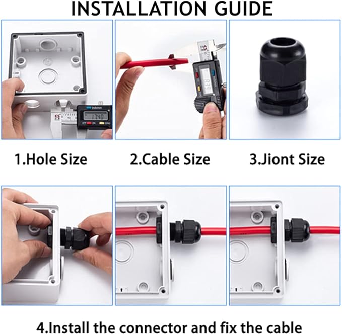 PENGLIN Cable Glands NPT Nylon Cable Connector, Strain Relief Cord Connector, IP68 Waterproof Adjustable Locknut(1/4" 1/2" 3/4" 1" Glands Combo(16-Pack))