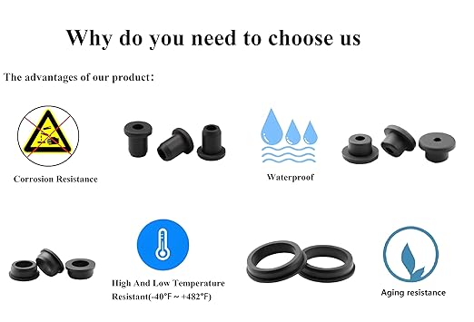 5 pcs 2" Drill Hole，1-9/16"ID Black Silicone Top hat Rubber Grommets for Wiring，Automotive，Firewall，Hole Plug，Desk，Screw，Water and Gas Pipe，Drain，House Siding，Cable Bushing，Glass，Wire Plug