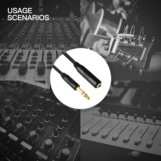 Devinal 6.35mm 1/4" inch TRS Plug Male to 1/4 Female Headphone Guitar Extension Cable Cord, Gold Plated Audio Cable Stereo Extender, 10 feet (3 M)