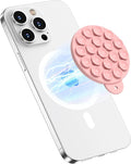 Magnetic Suction Cup Phone Mount for MagSafe Case, Silicone Hands-Free Grip Holder for iPhone and Android, Mirror Shower Phone Stand for Makeup FaceTime Gym Kitchen Bathroom, Peach Pink