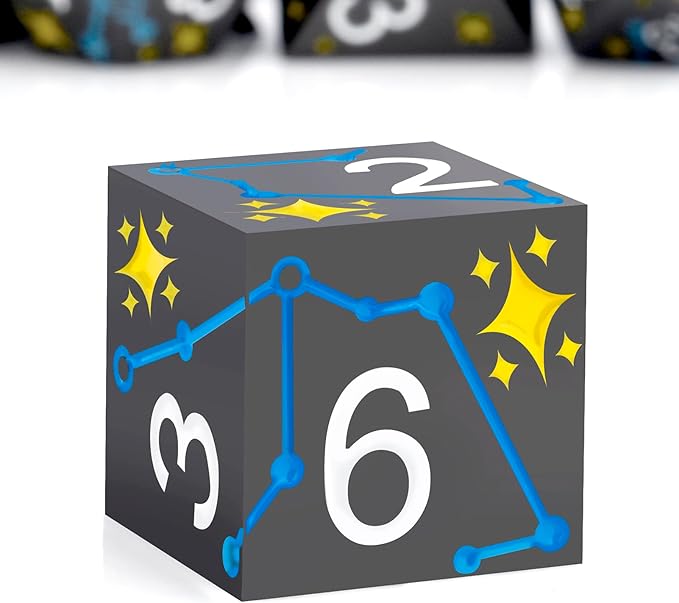 PJOY Metal Dice Set D&D Star DND Dice Set Polyhedral Dice for RPG Role Playing Games Dungeons and Dragons TTRPG Black Yellow Blue DND Dice for DND Gamers