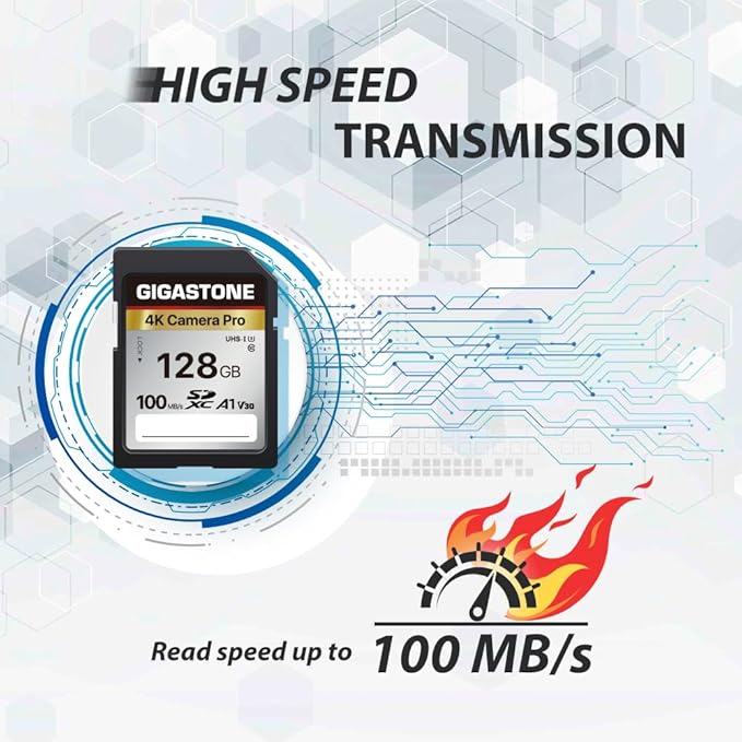 [5-Yrs Free Data Recovery] GIGASTONE 128GB SD Card, 4K Camera Pro, A1 V30 SDXC Memory Card 4K UHD Video Compatible with Canon Digital Camera, with 1 Mini Cases