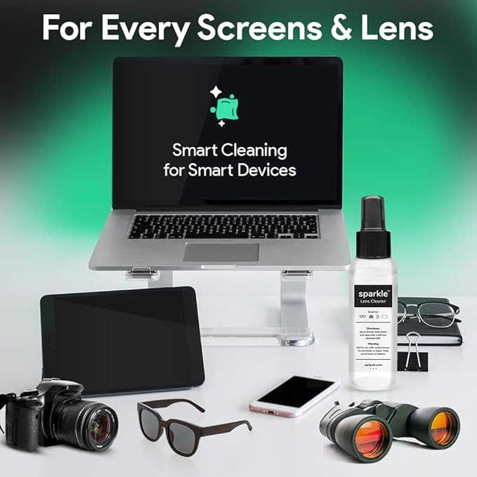 Sparkle Anti-Reflective Lens Cleaner Spray kit | (1) 2oz Glasses Cleaner Spray + (1) Microfiber Cloth for Eyeglasses, Sunglasses, Lenses, Screens and Camera Cleaning Kit (2 Piece Set)