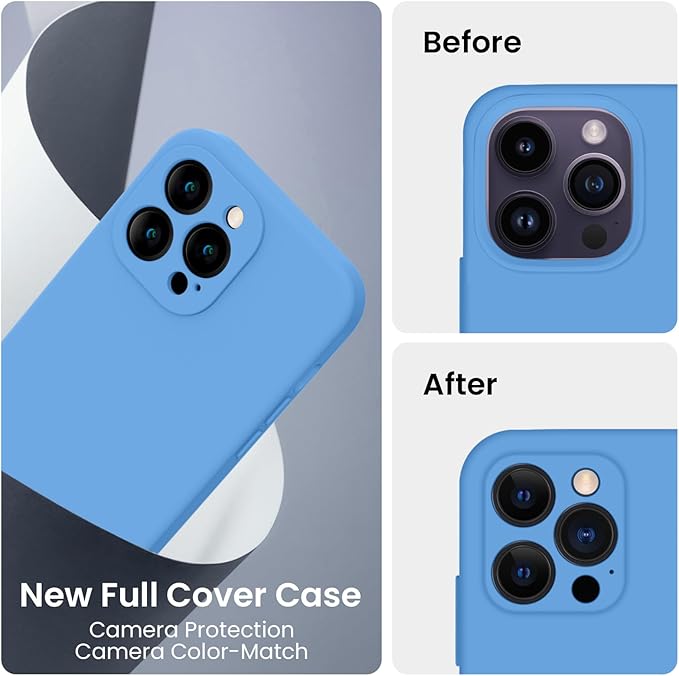 FireNova for iPhone 14 Pro Case, Silicone Upgraded [Camera Protection] Phone Case with [2 Screen Protectors], Soft Anti-Scratch Microfiber Lining Inside, 6.1 inch,Blue