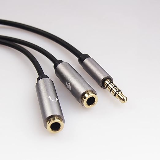 REXUS Grey 2-Pack 3.5mm Y Splitter Stereo Audio Cable 4-Pole Male to 2 Female for Headphone, Headset Splitter Adapter Extension Aux Cable, Compatible MobilePhone and New Version Laptop(M22F35Gx2)