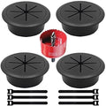 4 Pack Desk Grommet 2 Inch (50 mm), Desk Hole Cover for Cables, Black Desk Cord Hole Cover for Office Home Table, Cable Grommet with 1 Hole Saw Drill Attachment & 6 Cable Ties
