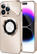 Magnetic for iPhone 14 Pro Max Case, Compatible with MagSafe, Built-in Camera Lens Protector, Logo View, Military Grade Drop Proof Phone Case Cover, Desert Titanium