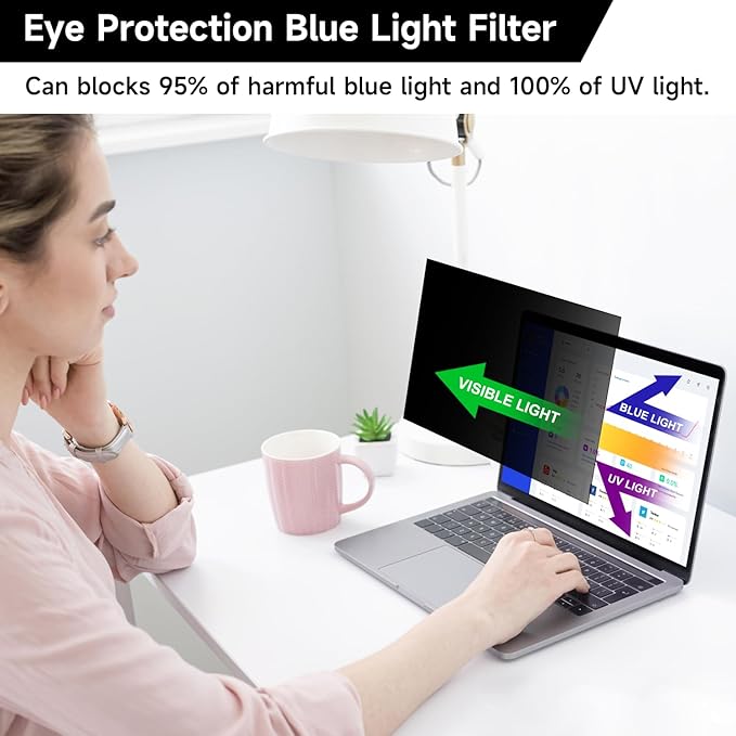 15.6 Inch 1920x1080 Laptop Privacy Screen Filter, Anti Blue Light Glare & Anti Scratch Computer Privacy Shield for 15.6" with 16:9 Aspect Ratio Laptop