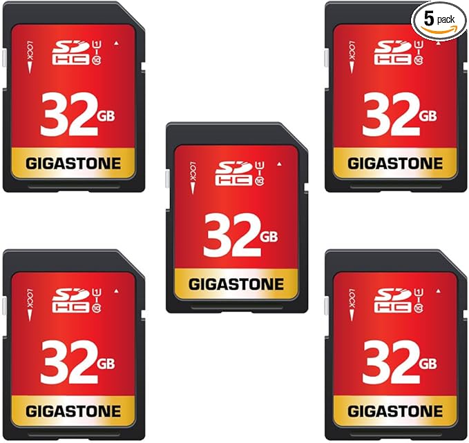 GIGASTONE 32GB SD Card 5-Pack UHS-I U1 Class 10 SDHC Memory Card High-Speed Full HD Video Compatible with Canon Digital Camera, SPYPOINT TACTACAM WOSPORTS Trail Camera, with 5 Mini Cases