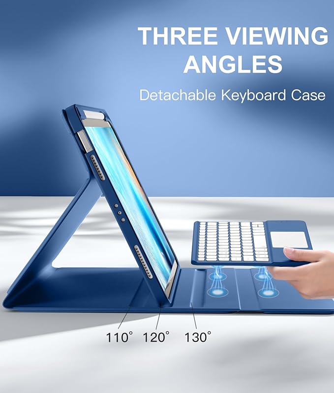 Compatible with iPad Air 11 Inch & Air 5th/ Air 4th Generation Case with Keyboard - Multi-Touch Trackpad, 7-Color Backlit, Detachable Folio Cover for Air 11-inch M3/M2 (2025/2024) (Navy Blue)