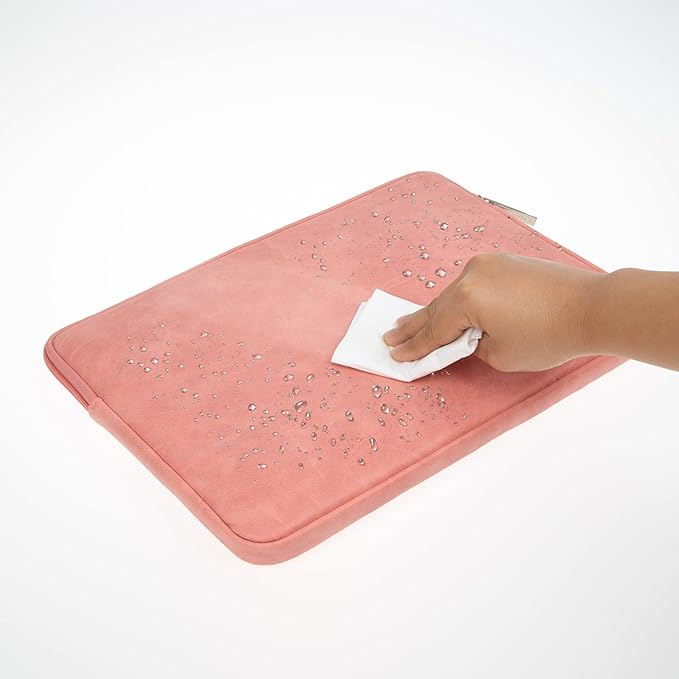RAINYEAR 15.6 Inch Laptop Sleeve Protective Case PU Suede Leather Zipper Padded Cover Water Resistant Carrying Bag Compatible with 15.6" Notebook Computer Chromebook(Coral)