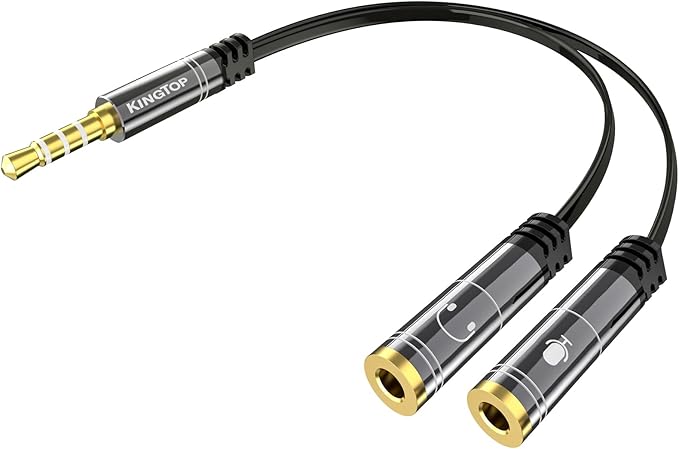 KINGTOP Headset Splitter, 3.5mm Headphone Mic Splitter Cable for Headset with Separate Stereo Audio & Microphone Jacks (Not for Dual Audio Jacks)