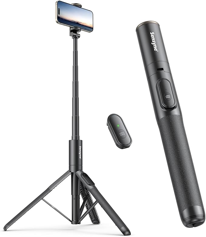 Sensyne 60" Phone Tripod - Selfie Stick, Lightweight All in One Phone Tripod Integrated with Wireless Remote Compatible with All Cell Phones for Selfie/Video Recording/Photo/Live Stream/Vlog（Black）