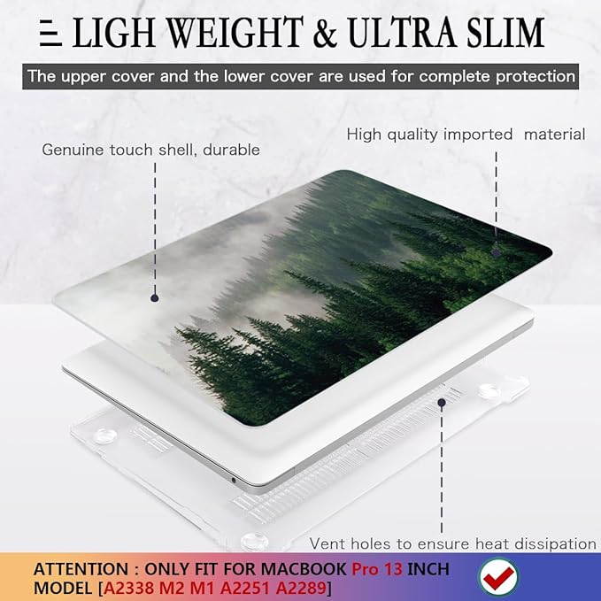 CISSOOK Compatible with MacBook Air 13 inch Case 2021 2020 2019 2018 Release A2337 M1 A2179 A1932 with Touch ID, Plastic Hard Shell Case &Keyboard Cover &Screen Protector for MacBook Air 13, Forest