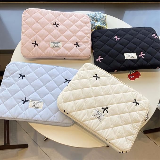 Cute Bow Graphic Carrying Laptop Bag Y2K Preppy Laptop Sleeve Case Bag Kawaii Pad Computer Protect Case Pouch (13-14 inch,White)