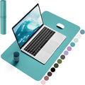 YSAGi Non-Slip Leather Desk Pad, Waterproof Laptop Computer Desk Keyboard Mat, Table Protector Blotter Mat, Large Mouse Pad for Office/Work/Home/Decor(Green Blue, 23.6" x 13.7")
