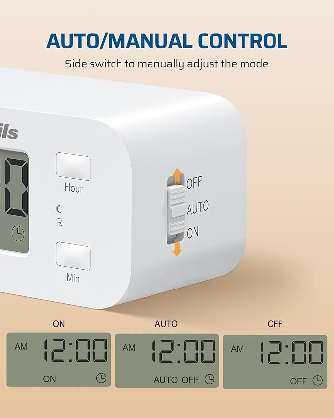 DEWENWILS 24 Hour Programmable Digital Timer Outlet, Timers for Electrical Outlets, Light Timer for Indoor Lamp Fan Aquarium, 1 Grounded Outlet, 125V/15A/1000W, 3 Prong, 1/2 HP, 1 Pack