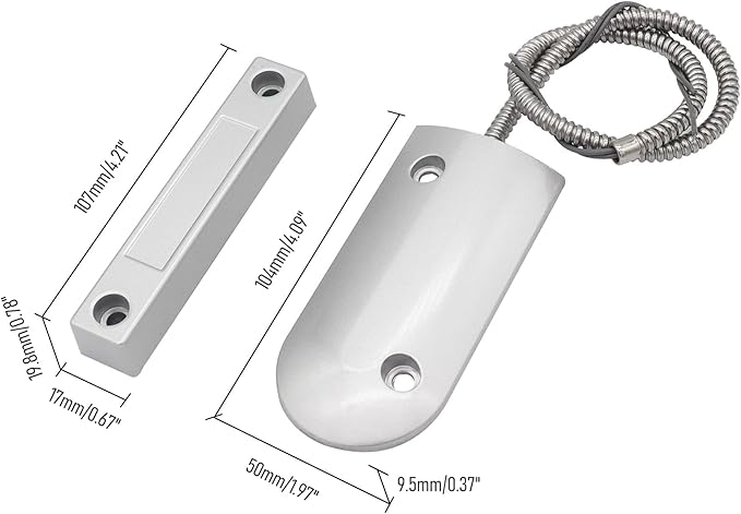 Magnetic Reed Switch Wired Surface Mount Normally Open/Closed NC/NO Contact Sensor Alarm Magnetic Door Switch with 3 Wires, Zinc Alloy Sliver, OC-60