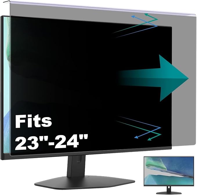 Hanging Computer Privacy Screen Protector Shield Compatible for 23/24 Inch Widescreen Desktop Monitor -Anti Glare & Blue Light Filter-Hanging Design for Easy On/Off