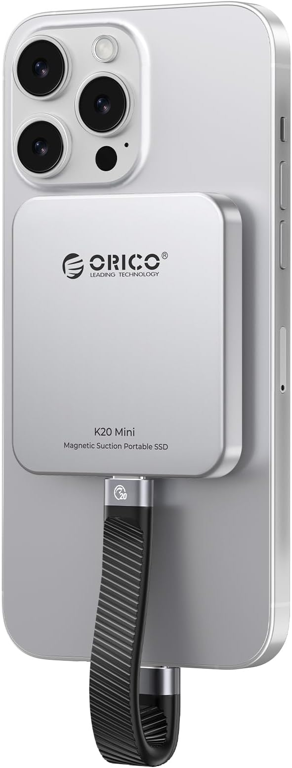 ORICO 512GB Magnetic External SSD, Aluminum Alloy, Up to 2000MB/s, 4K 120Hz ProRes HDR Record and Store, External Solid State Drive, Compatible with iPhone 16 Pro Max, Tablet, Computer - K20MINI