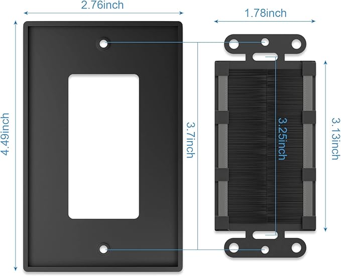 Iwillink Brush Wall Plate (10 Pack), Cable Pass Through Insert for Wires, Single Gang Cable Access Strap, Wall Socket for HDTV, Home Theater Systems - Black