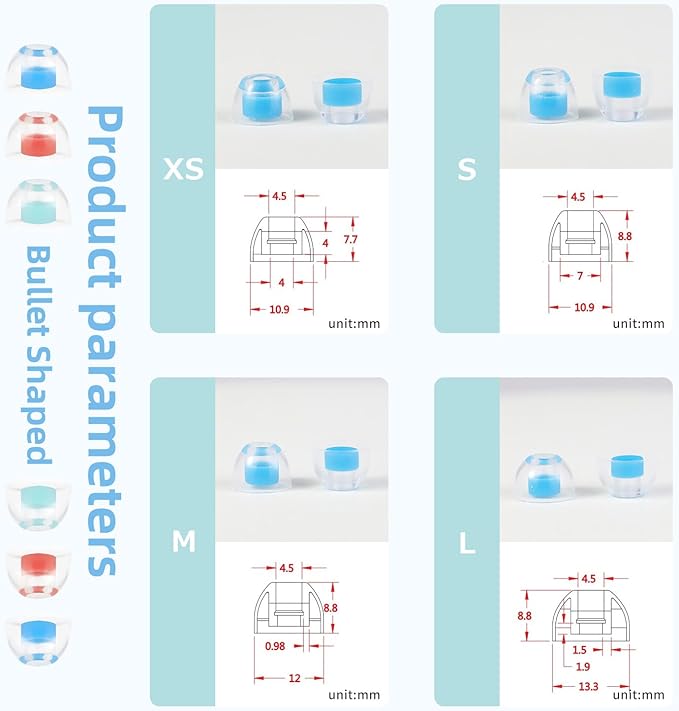 OKCSC 2 Pieces Soft Liquid Silicone Eartips Set, Bullet Ear Plugs - Low-Profile Hearing Protection for Study,Travel,Bowl Type(1 Pairs/L/Red/No Earphone)