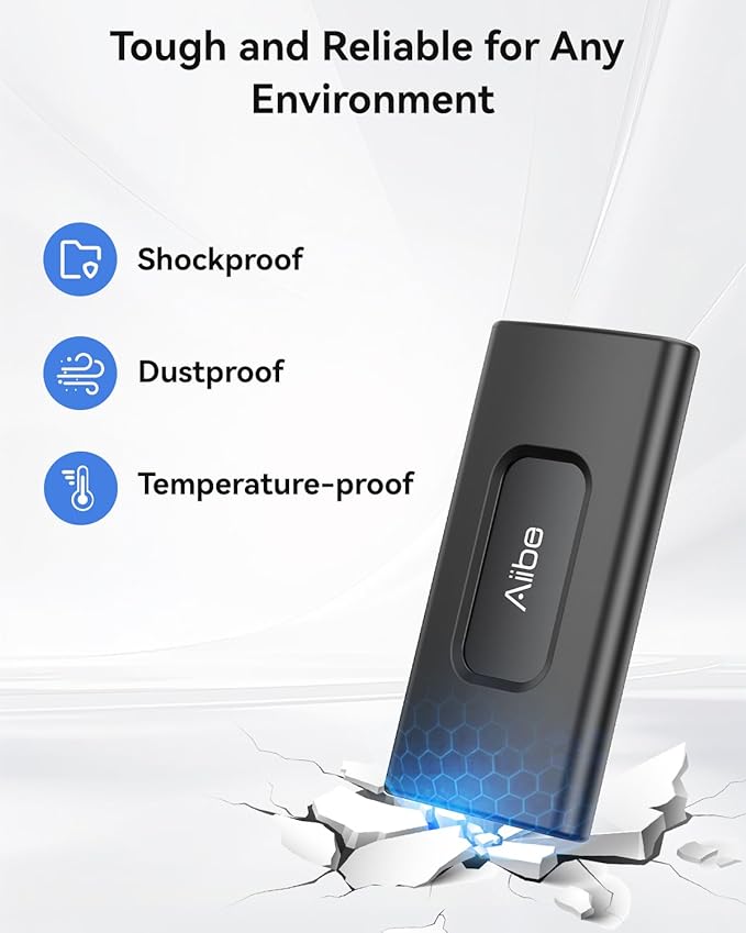 Aiibe 1TB External Solid State Drive USB C Portable SSD USB 3.2 Gen 2, Up to 1050MB/s, 1TB External SSD External Hard Drive for iPhone 15/Pro, Laptop, Mac and PS4 (Black)