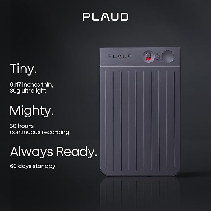 Plaud Note AI Voice Recorder, Voice Recorder w/Case, App Control, Transcribe & Summarize with AI Technology, Support 112 Languages, 64GB Memory, Audio Recorder for Lectures, Meetings, Calls, Black