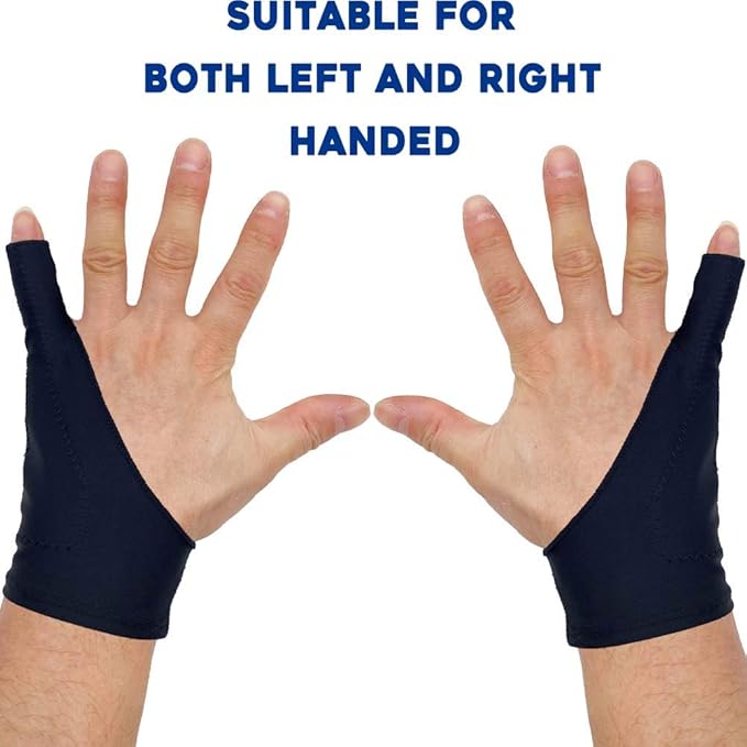 AKX Artist Drawing Glove XSmall - 2 Pack Palm Rejection for iPad - Smudge Guard, 1 Finger, Fingerless, Good for Left and Right Hand, Black | AK-010